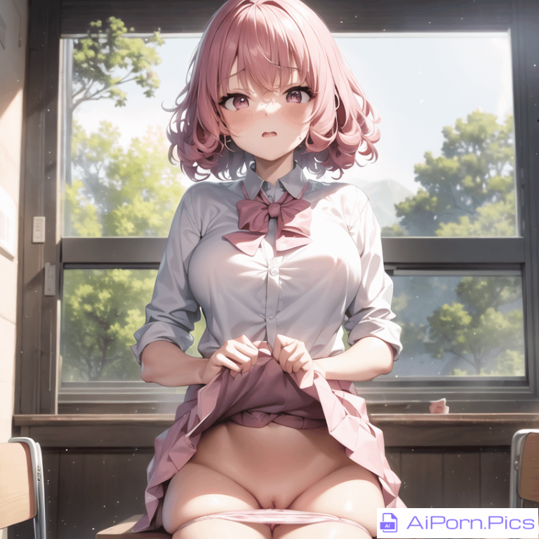 pink haired girl skirt lift