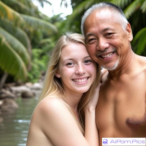 Asian Man White Female Lovebirds on an intimate tropical vacation (AI-generated realistic) AMWF