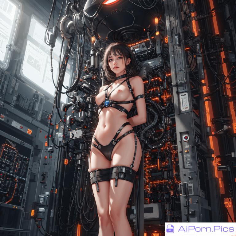 Anime style test subject strapped in to an alien testing machine