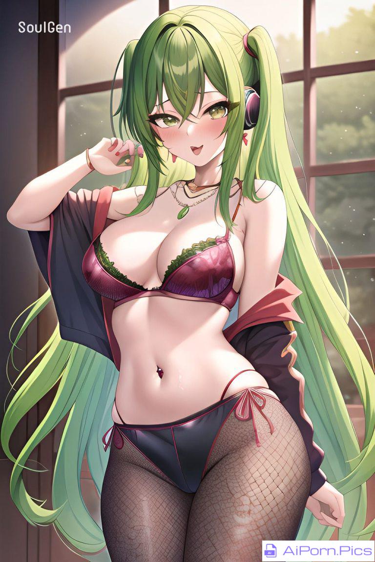 Thick green haired gamer girl