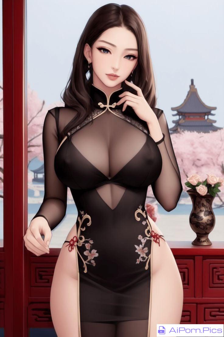 Black Tight Dress in Asian Body