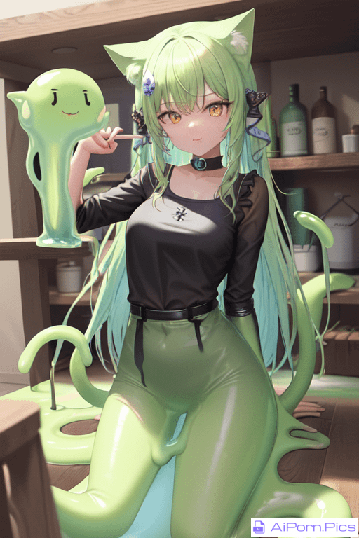 Green slime-cat girl