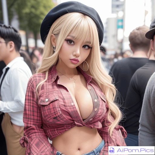 beautiful blonde with huge boobs in the street