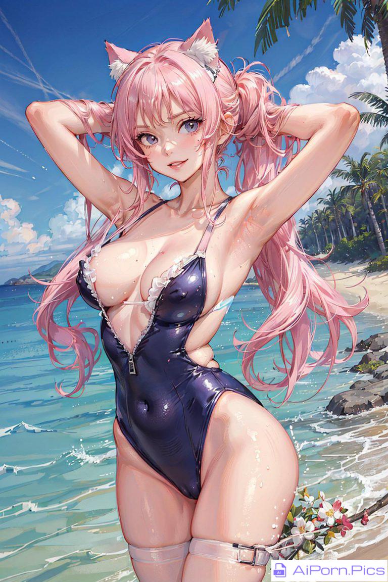 Neko wearing a swimsuit