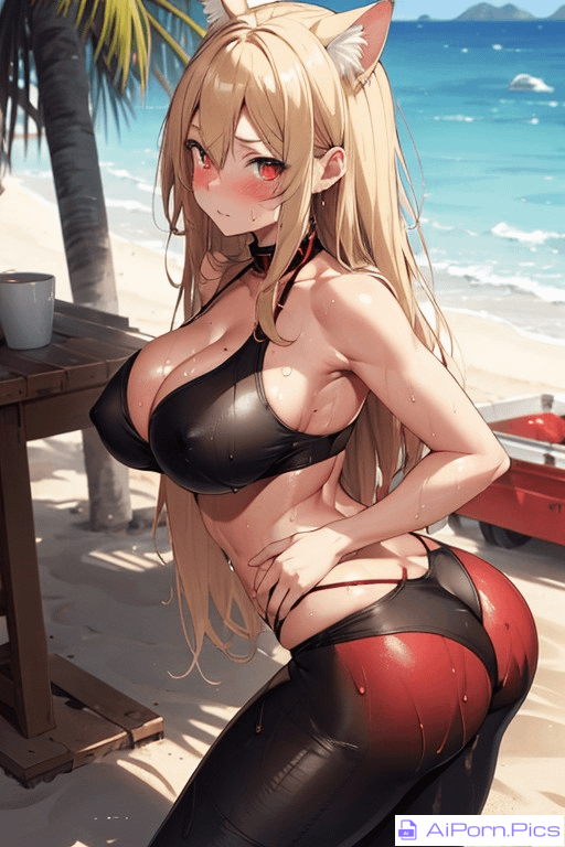 Blond neko on the beach