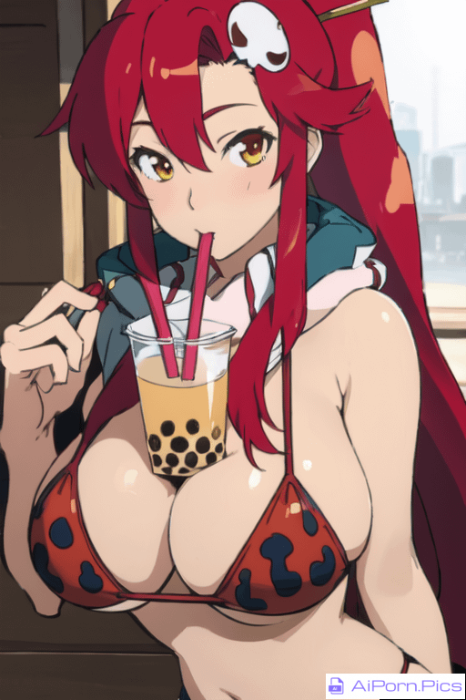 Yoko drinking booba tea