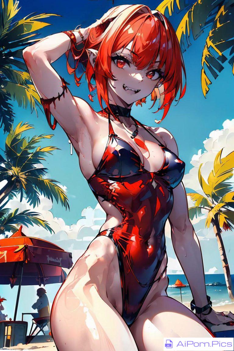 Vampire Girl Won't Let The Sun Stop Her Enjoying The Beach - Yodayo Contest