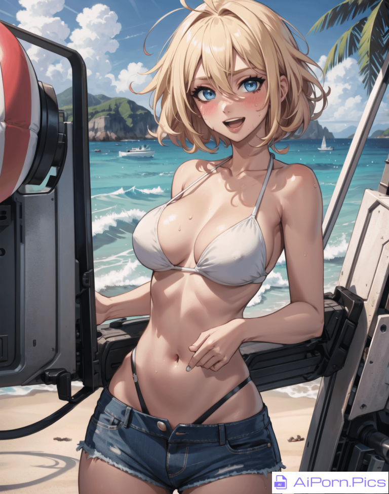 Short haired blonde at the beach