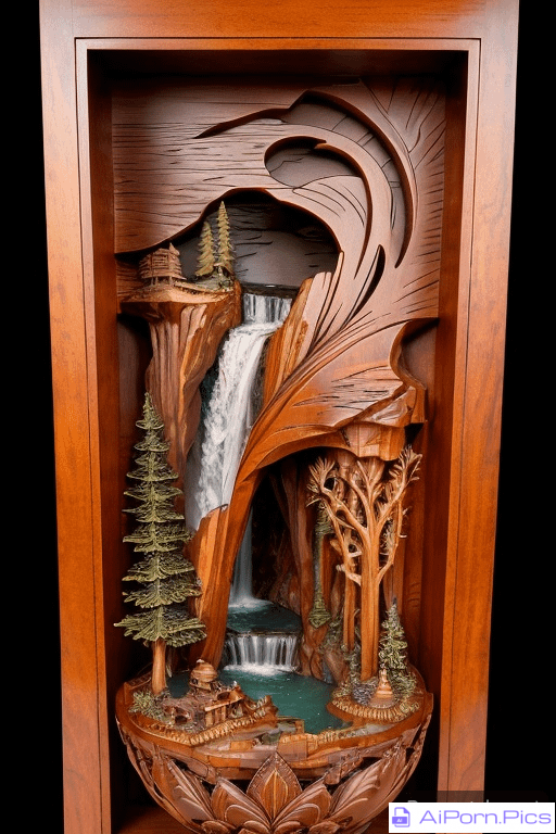 waterfall Power giant carver crafted an ornate landscape out of a single piece of wood