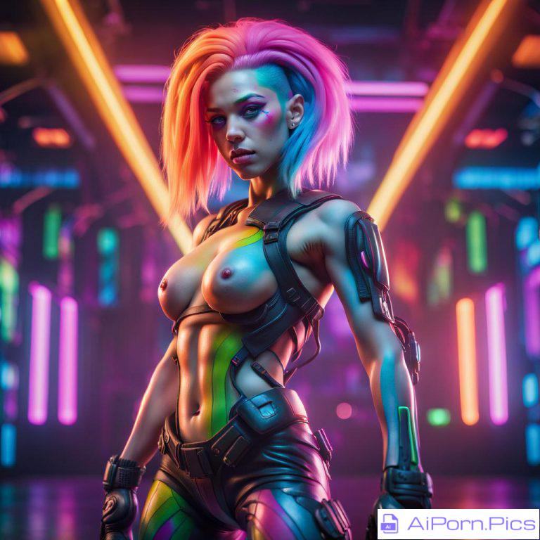 Teen Cyborg Hottie in Altered Carbon Neon Candy World