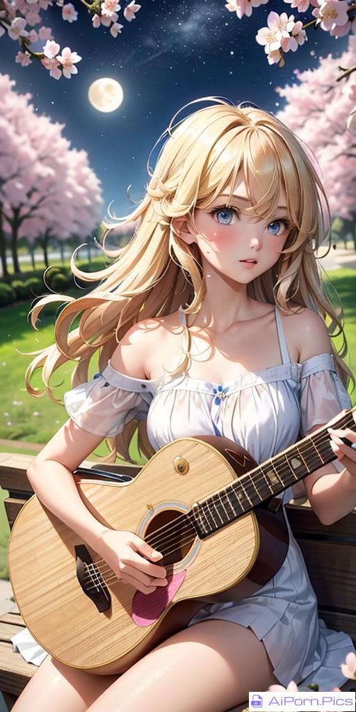 playing guitar in the moonlight