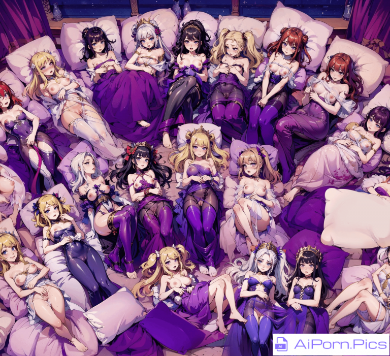 Harem ready for their prince to join them in bed