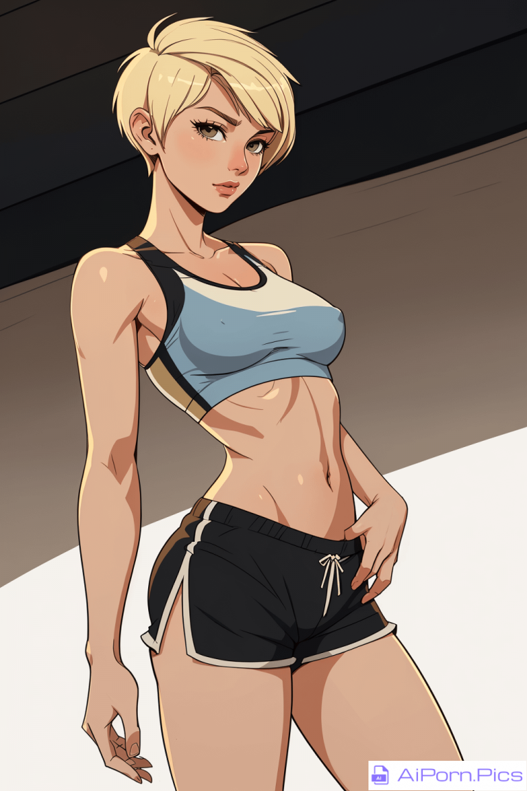 Blonde Pixie Cut and Sports Bra