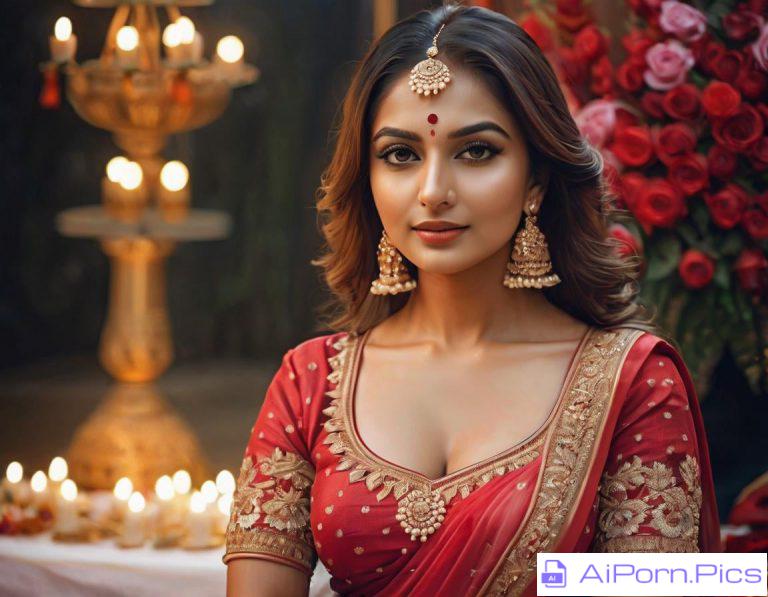 draped in a red saree