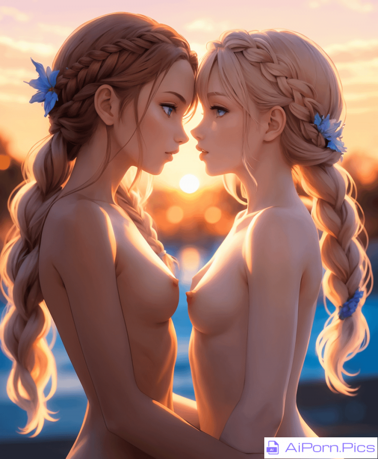 Two Woman, Braided Hair, Sunset