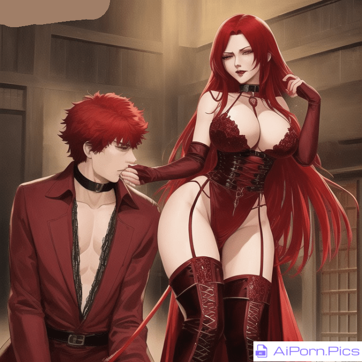 A red haired mistress and her loyal submissive pet