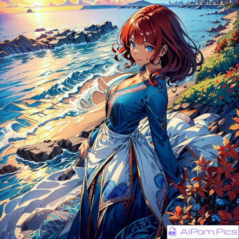 Beach day red hair waifu