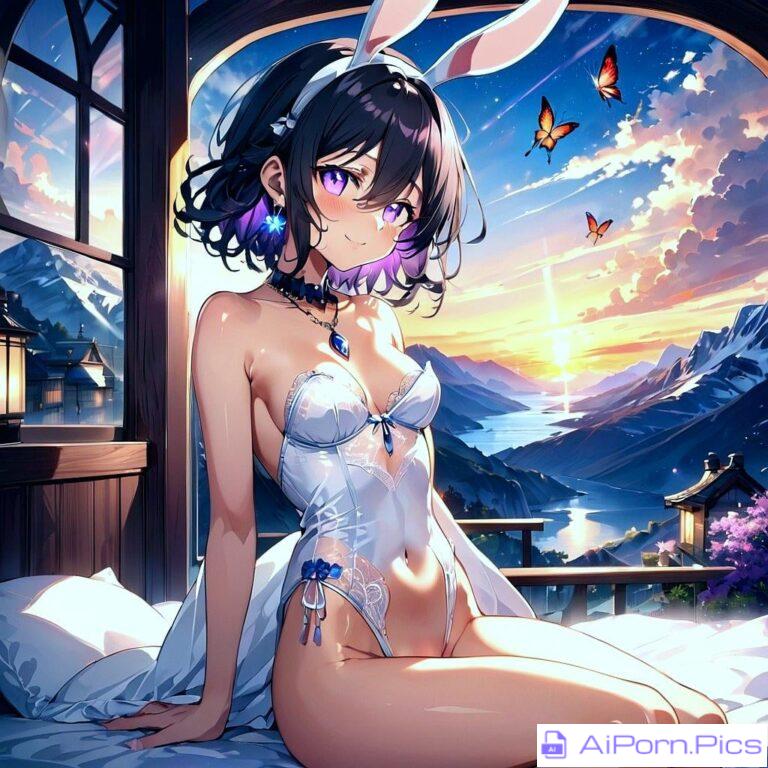 Bunny girl enjoying sunset