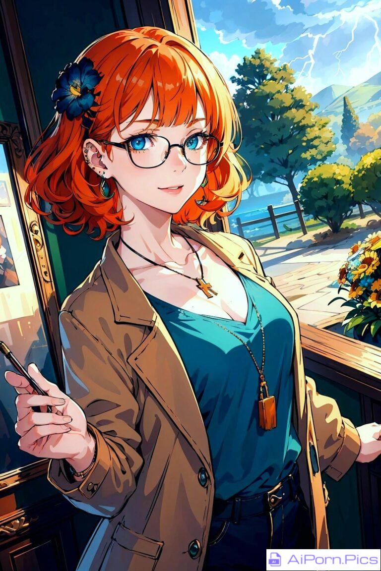 Ginger teacher with glasses