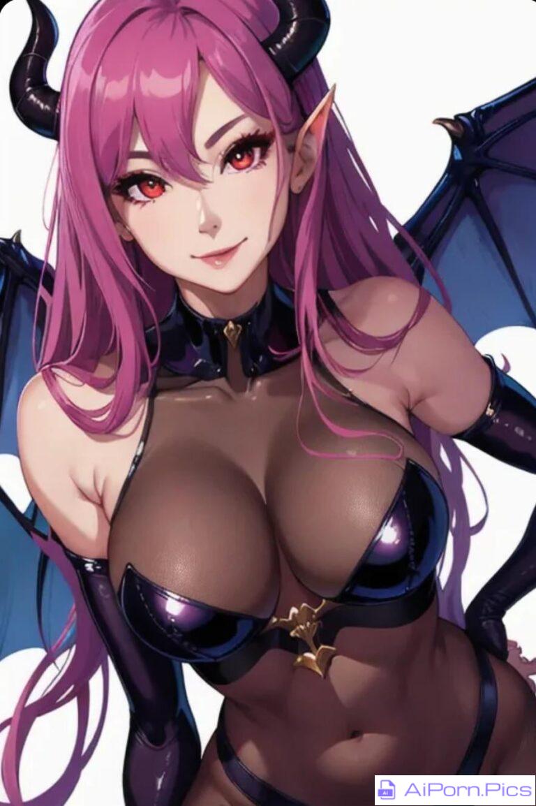 Sexy demon girl with leather lingerie