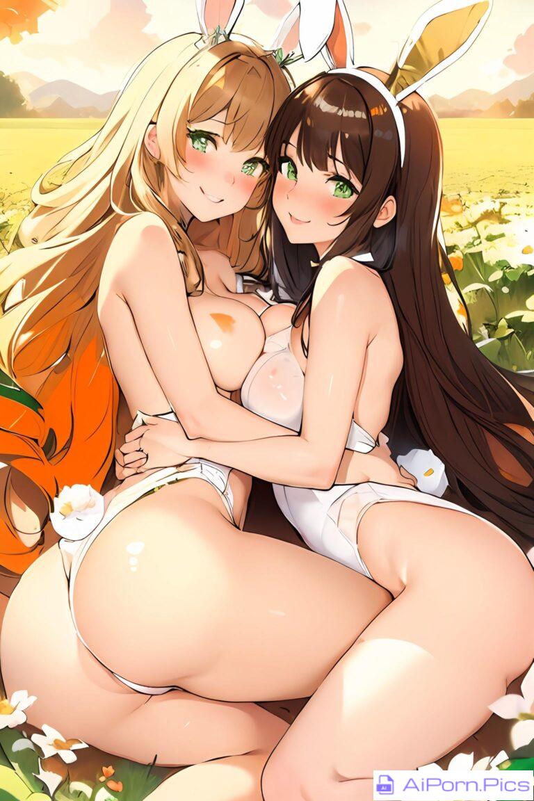 Two Bunny Girls Cuddling each other.