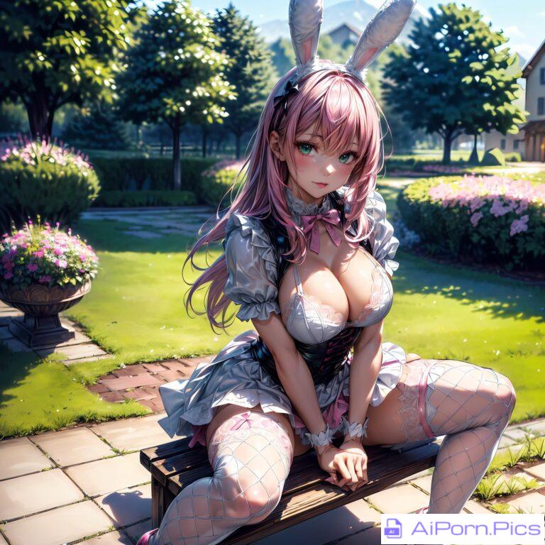 maid bunny girl sitting in the garden