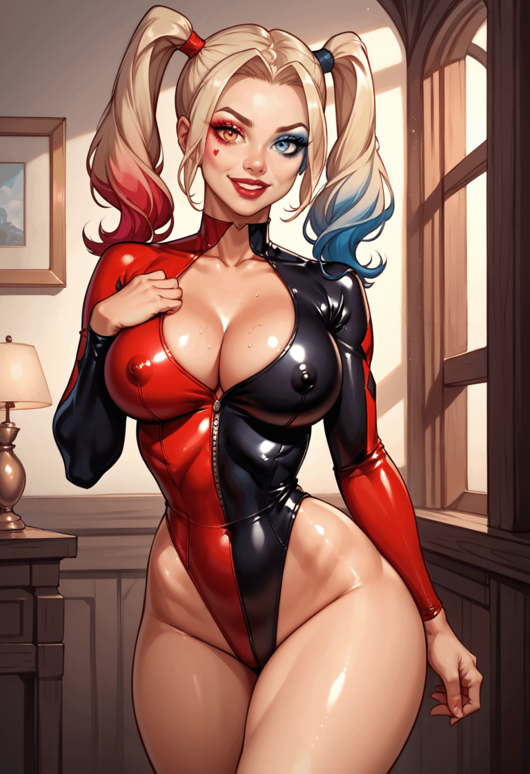 Harley Quinn in leather leotard