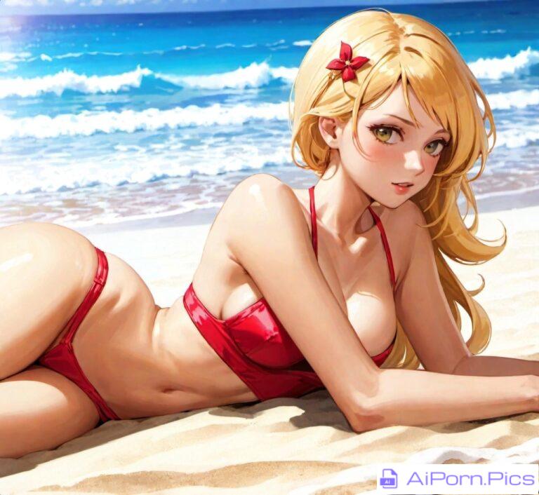 Hot anime chick on a beach