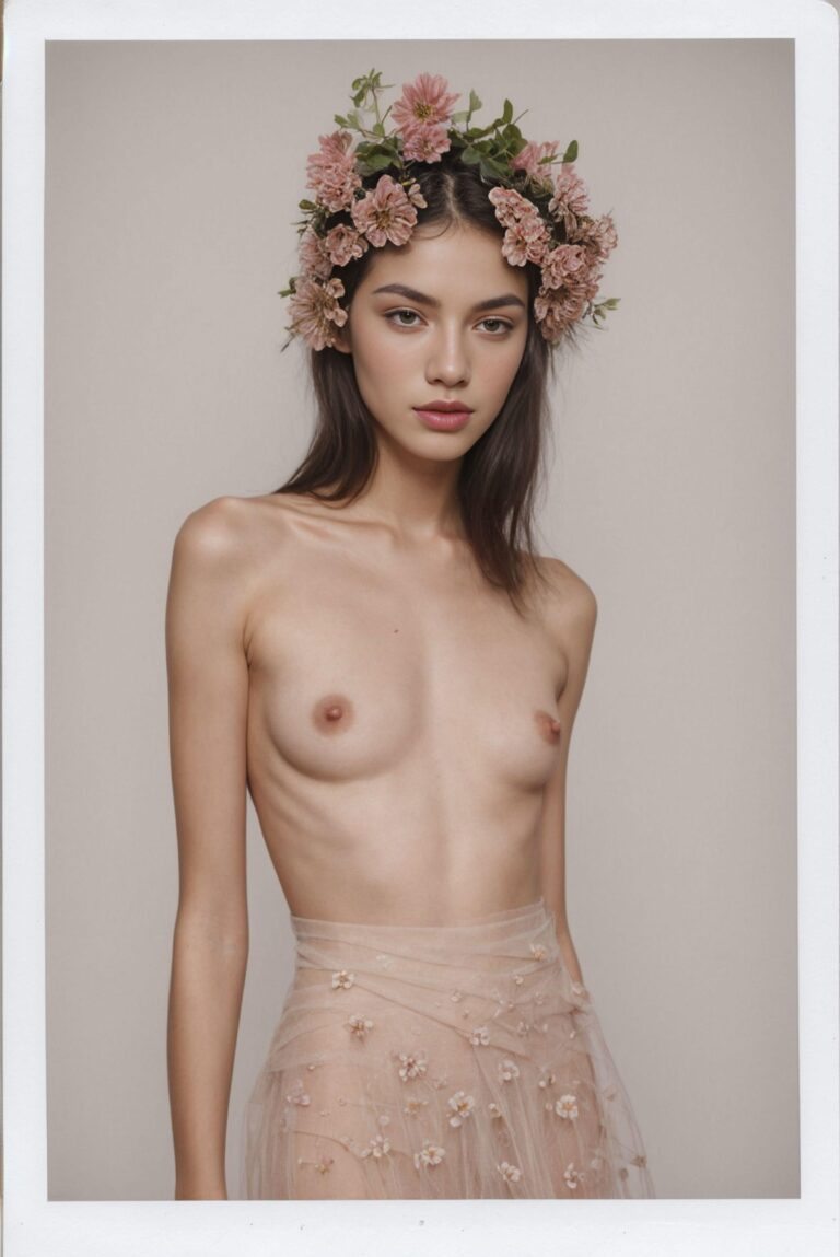 Topless beauty model