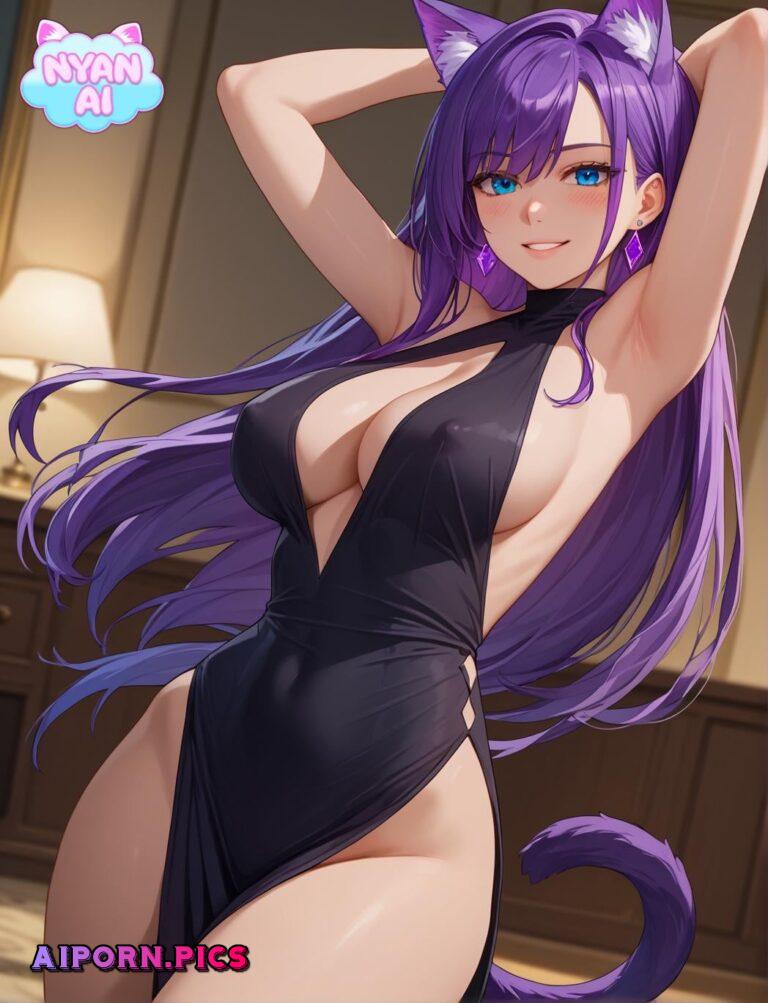 AI Catgirl showing off her sexy black dress ----- Nyan AI