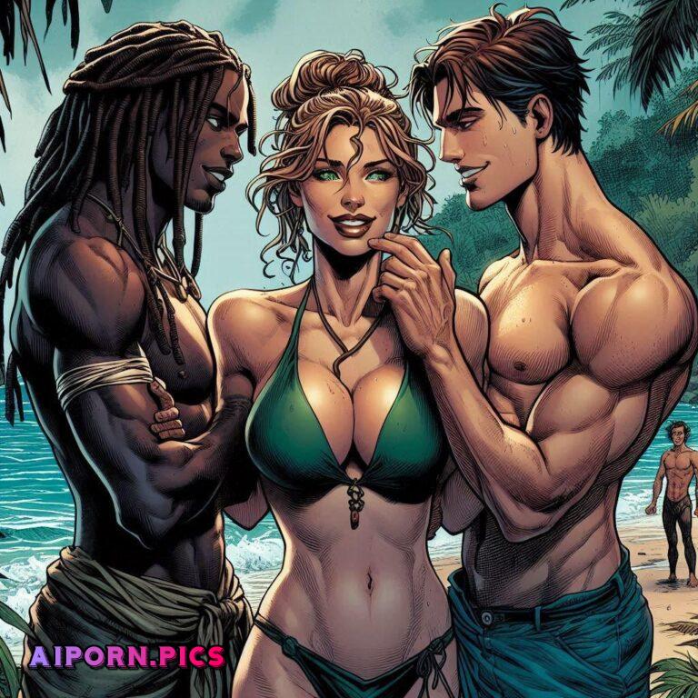 Sexy Beach scene in comic style