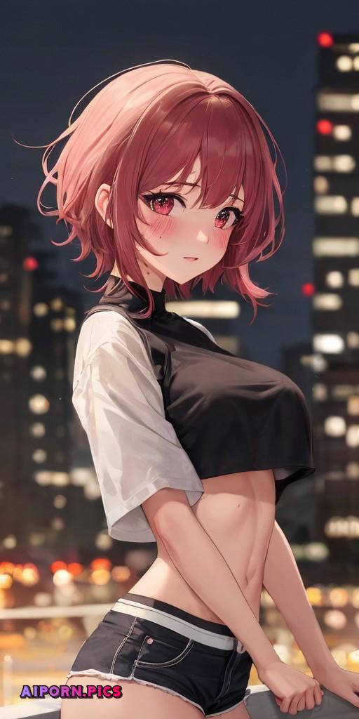 Cute anime city girl with pink hair