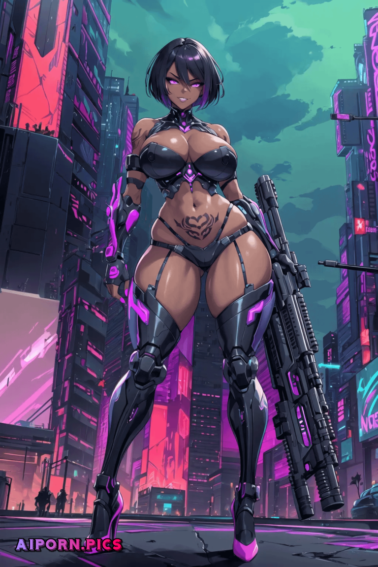 Cyborg girl with big gun