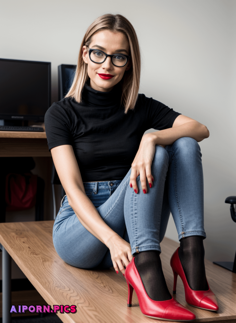 sexy blonde showing her hot red high heels